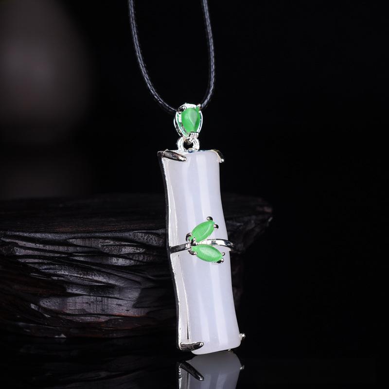 Xinjiang Yusha White Jade and Golden Thread Jade Bamboo Joint Pendant with 925 Silver Inlay, Step by Step Ascending Hanging Ornament, Jade with Rising Prosperity
