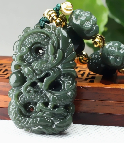 Xinjiang Hetian Jade Nephrite Chinese Zodiac Dragon Pendant - Unisex Jade Jewelry - Wandering Dragon Dragon Plate Pendant