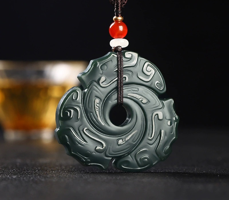 Natural Hetian Jade Green Jade Dragon Pendant