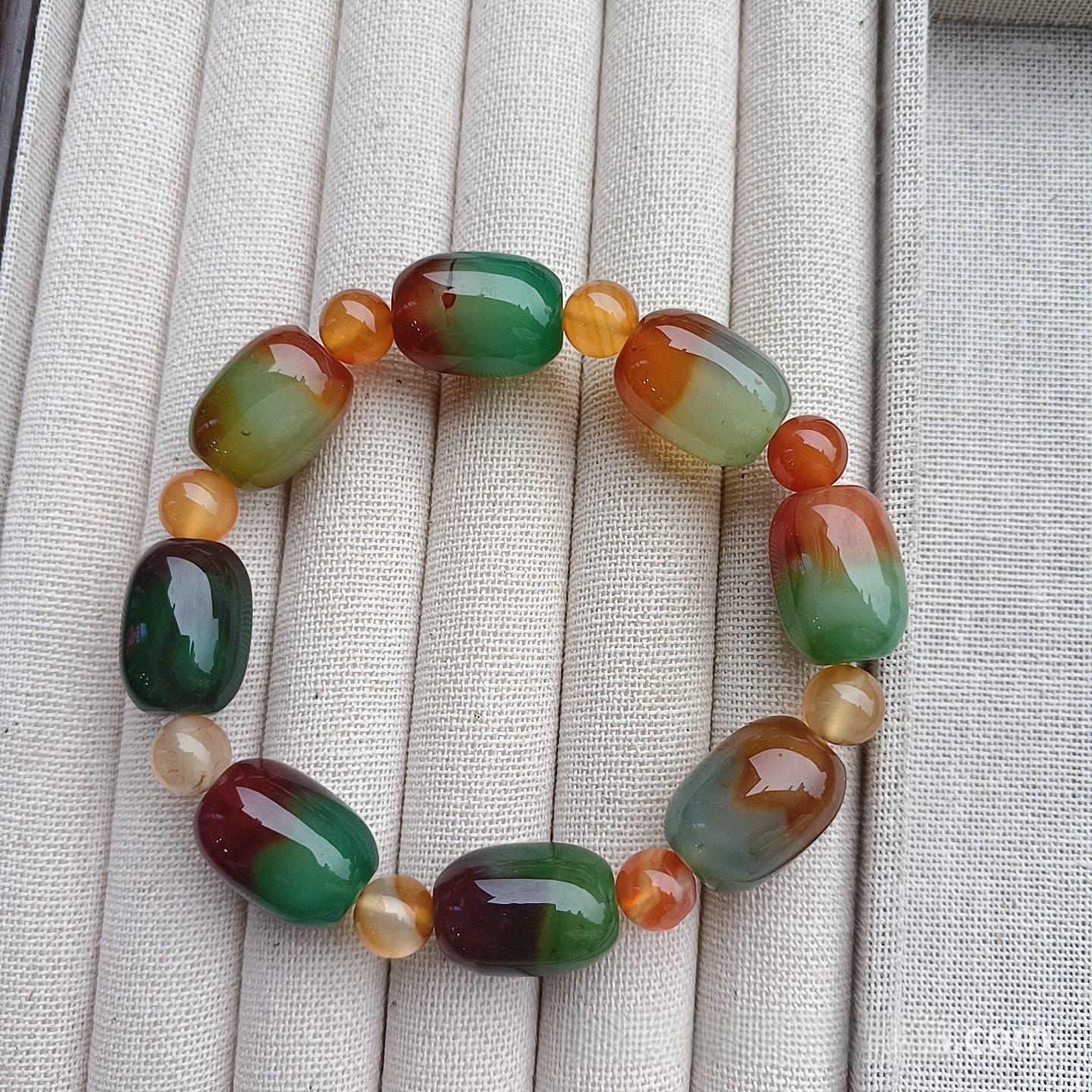 Round bead bracelet with multi-precious stone jade jewelry accessories(Colorful Peacock Barrel Bead Bracelet 13*18MM)