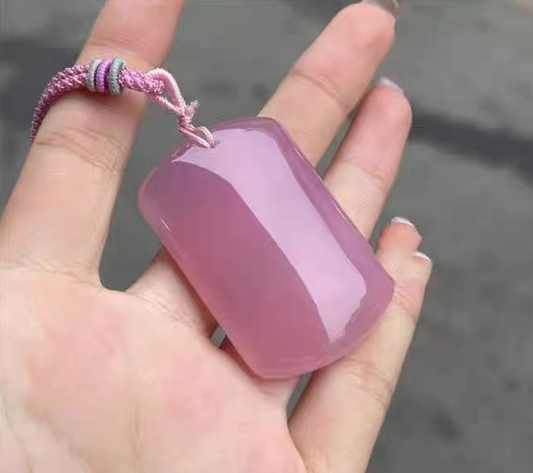 Natural Chalcedony Agate Plain Pendant, Jade Bread-Shaped Peace Pendant Ornament(Oval Bread brand mauve 35*50mm)