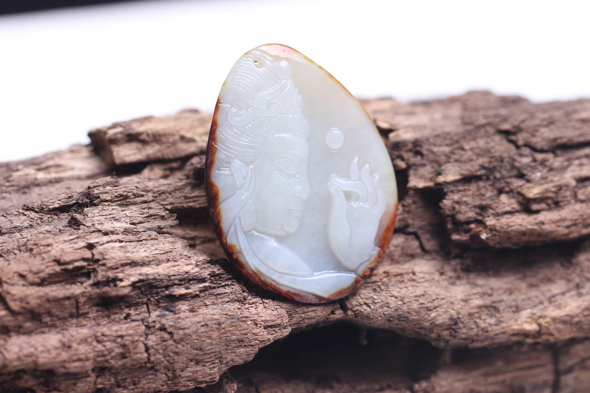 Xinjiang Hetian Jade Seed Material Guanyin & Buddha Pendant