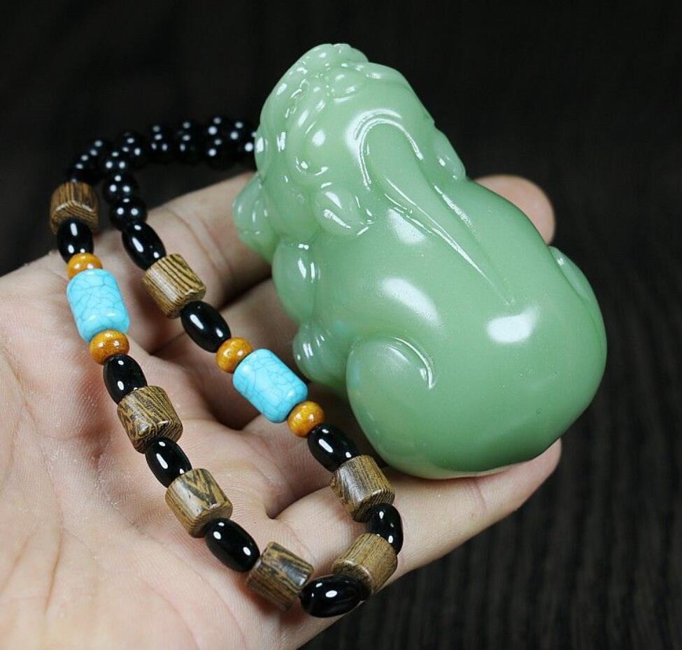 Hetian Jade Duck-Egg Green Emerald Jade Pixiu Hand Ornament
