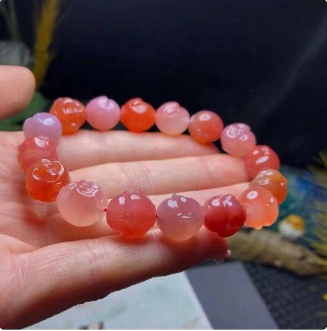 Single Strand Natural Pink Salt Source Agate Pumpkin Bracelet