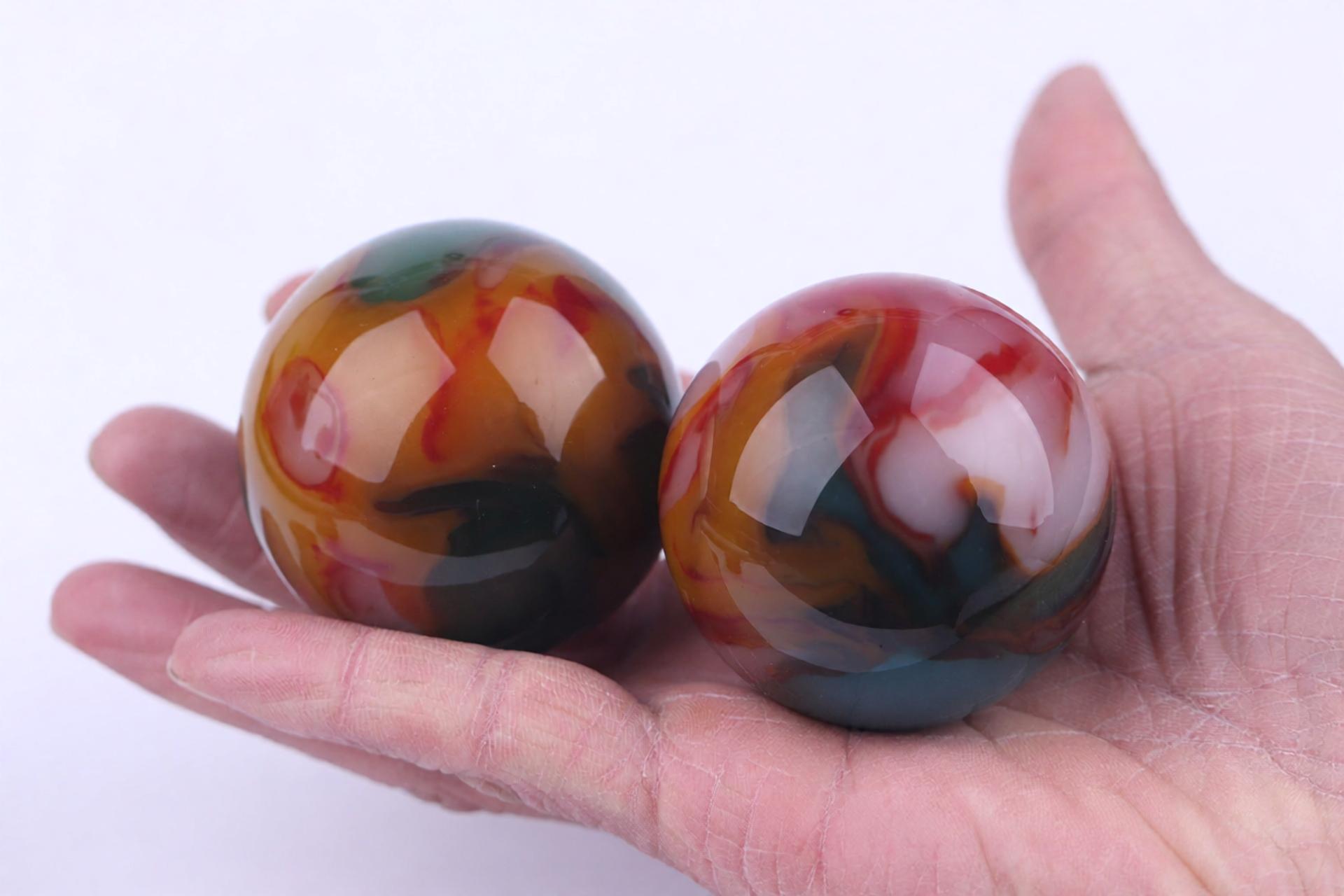 Xinjiang Chicken-Blood Red Colorful Jade, Jasper Fitness Balls, Gobi Jade, Golden Silk Jade, Chicken-Blood Jade Hand Balls, Ornamental Hand Piec