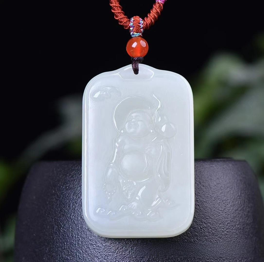 White Golden Silk Jade Buddha Pendant( Free Buddha Plaque, Size: 30*50mm)