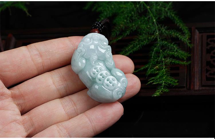 Unisex Jadeite Pi Yao Pendant with Three Coins Design