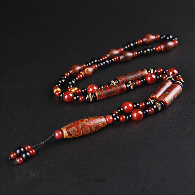 Unisex Natural Tibetan Agate 9 Eye Dzi Bead Sweater Necklace 术语注解