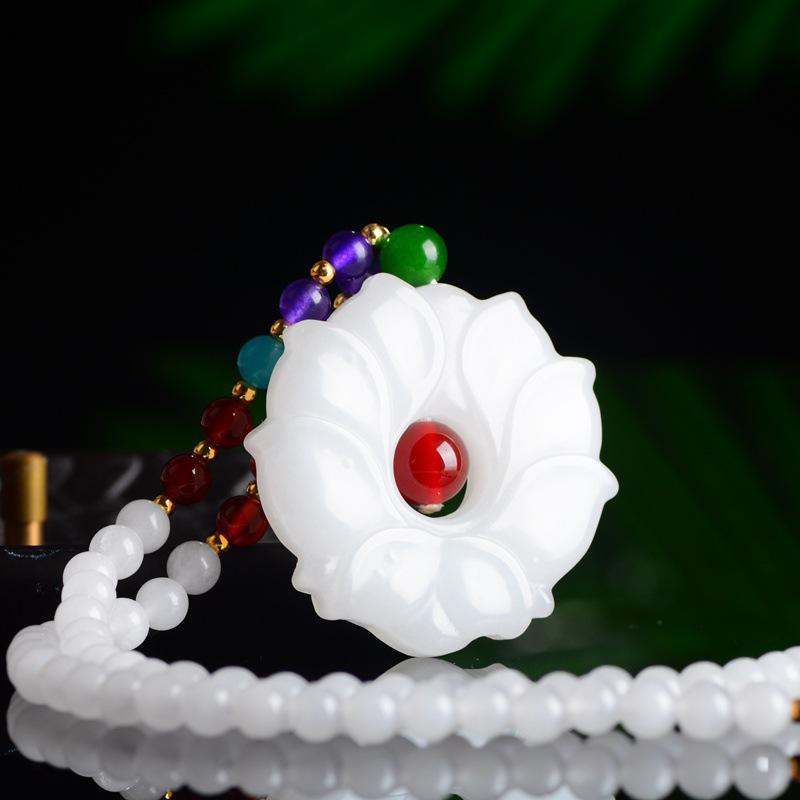 White Jade Lotus Pendant