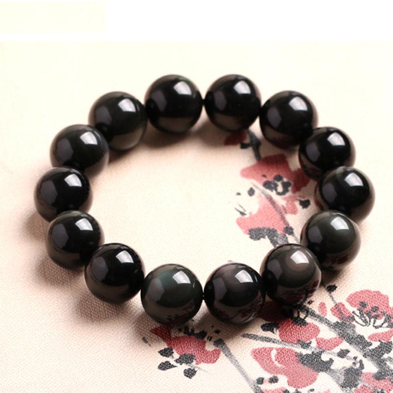 Natural Obsidian Round Bead Bracelet, Couple Style for Men & Women, Jade Ornament