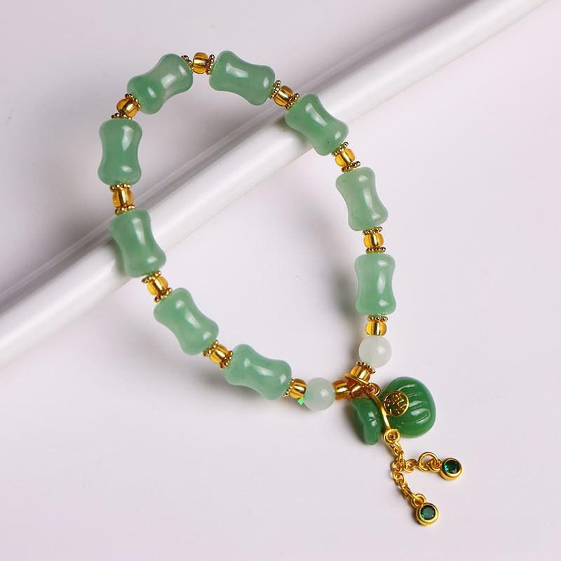 Women Green Aventurine Fortune Bag Charm Bracelet