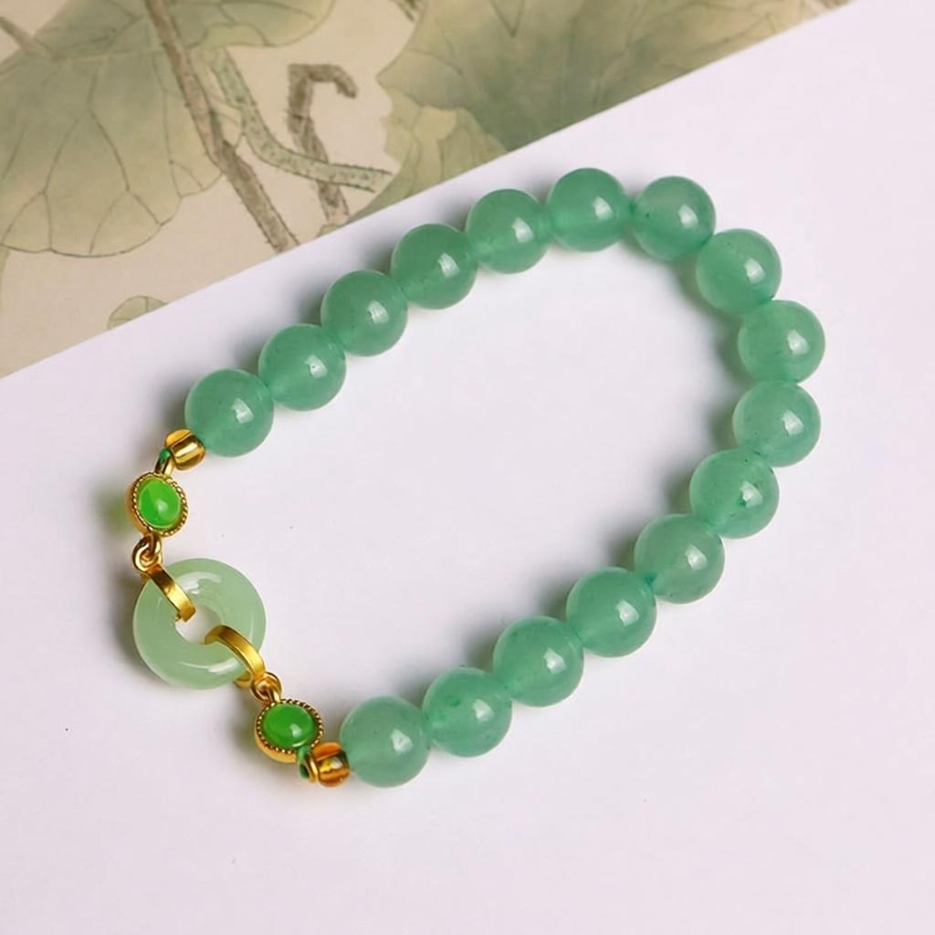 Women Green Aventurine Safety Buckle Charm Bracelet