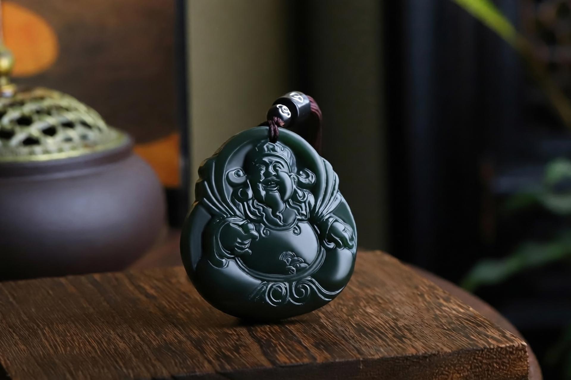 Xinjiang Hetian Jade Celadon God of Wealth Pendant