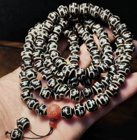Tibetan‑Style Vase Dzi Bead 108‑Bead Multi‑Loop Prayer Mala Bracelet Necklace, Vintage Wenwan Jewelry
