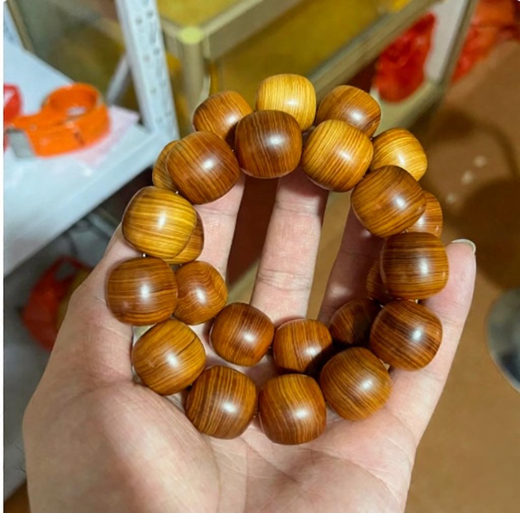 Taihang Aged Cedar Red Oil Large Vintage Barrel Bead Bracelet, 20mm×20mm, 12 Beads