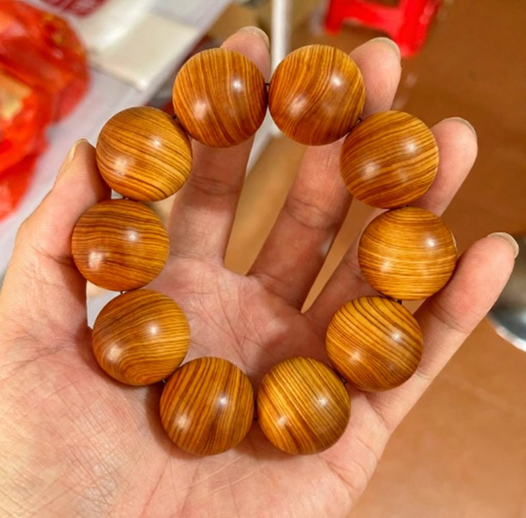 Taihang Aged Cedar Red Oil Horizontal Grain Single Loop Bracelet, 25mm, 10 Beads