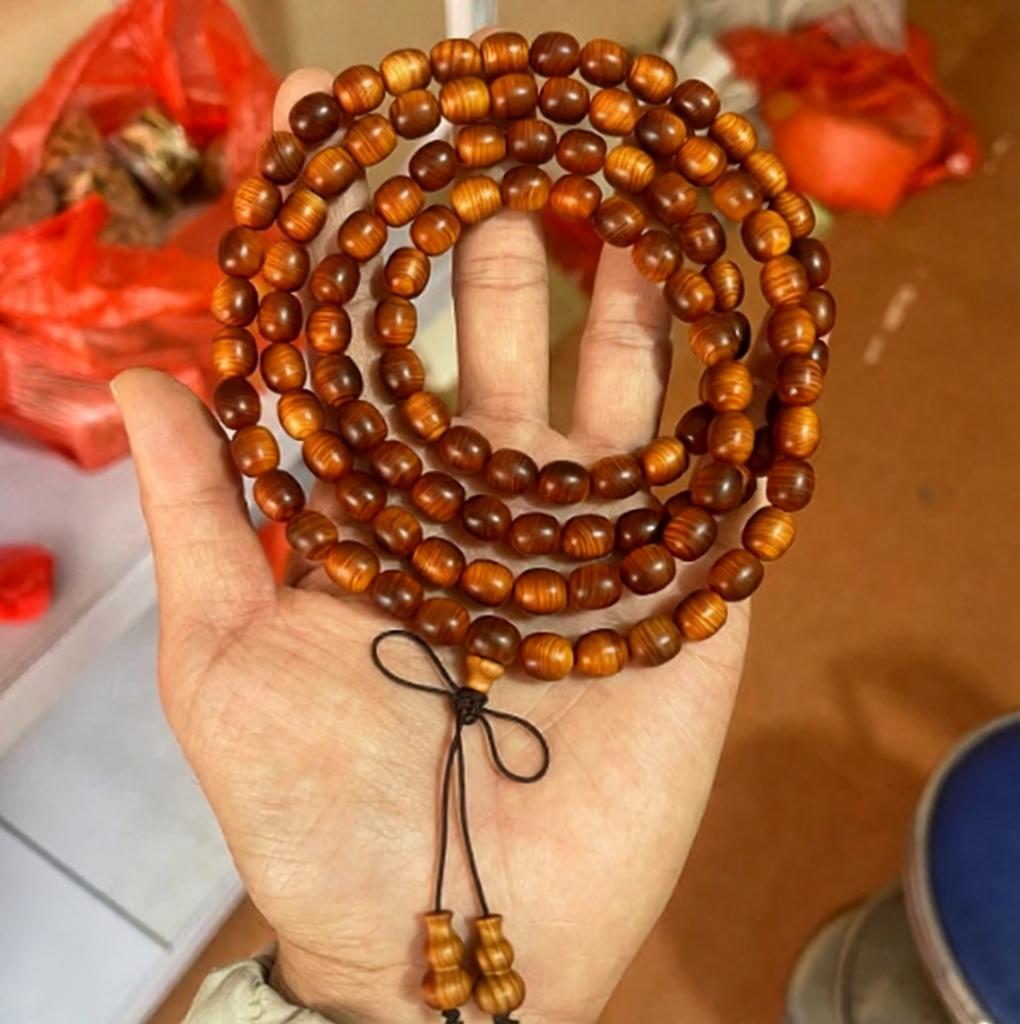 Taihang Aged Cedar Red Oil Jujube Shaped Bead Bracelet, 8mm×10mm, 108 Beads
