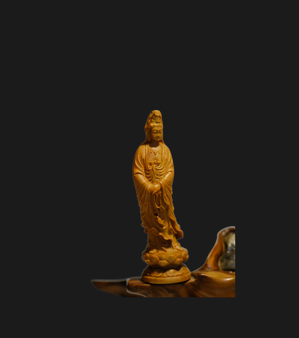 Exquisite Root Carving Guanyin Statue from Taihang Mountains
