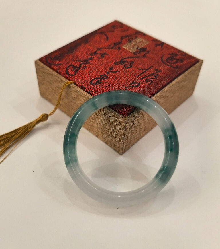 Jade Bracelet with Blue-Green Floating Flowers