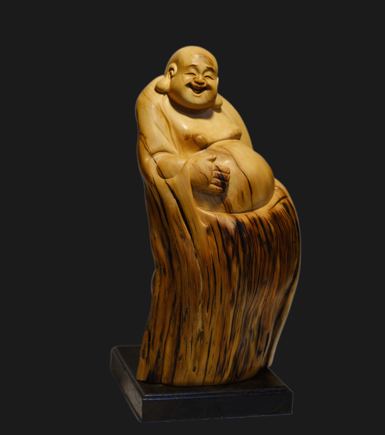Maitreya Buddha Sculpture - Hand-Carved Taihang Mountain Natural Wood Art