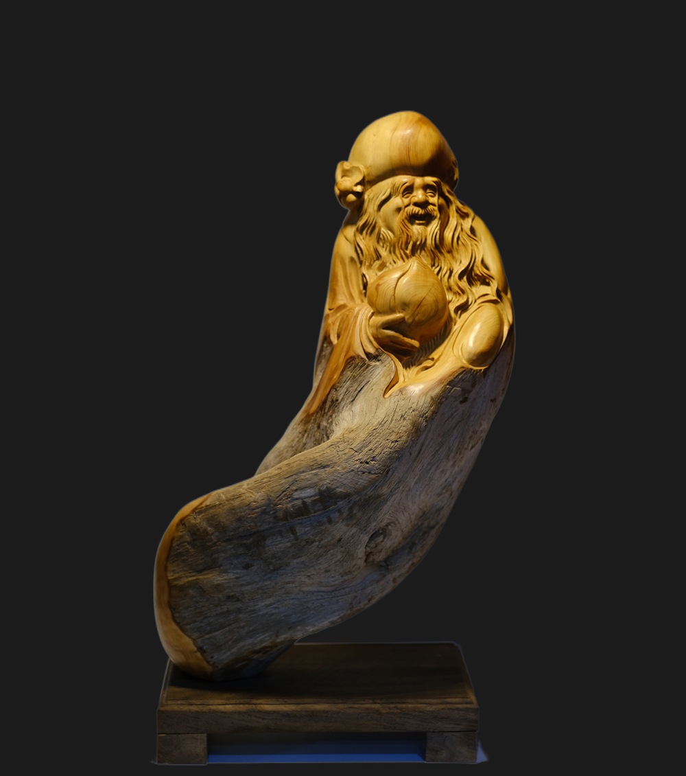 Taihang Cliff Cypress Carved Longevity Deity Statue