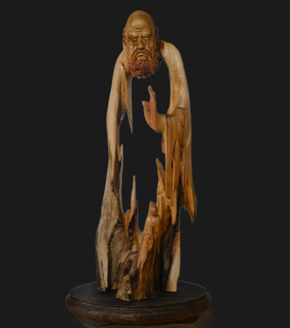 Taihang Cliff Cypress Hollowed-out Carved Bodhidharma Statue