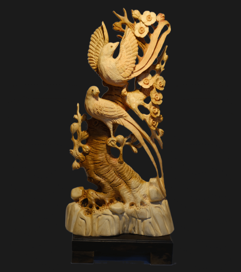 Woodcarved Birds and Plum Blossoms Home Decor